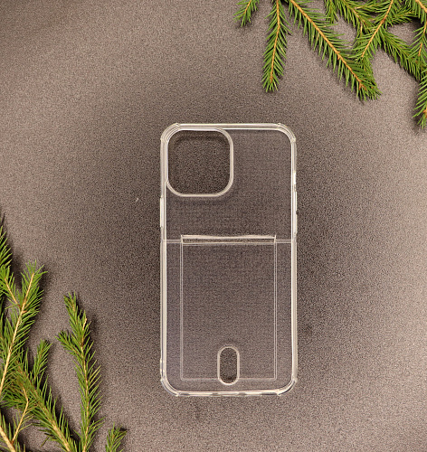 Чехол силиконовый для iPhone 13 Pro Max (6.7), с карманом для карт, X-CASE, прозрачный