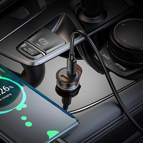 Автомобильное зарядное устройство, 2 PD 45W (NZ16B), HOCO, металлический серый