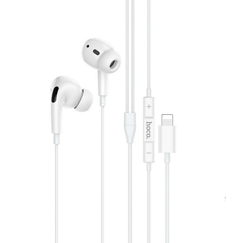 Проводные наушники M1 Pro, Lightning, HOCO, вакуумные с микрофоном, белые