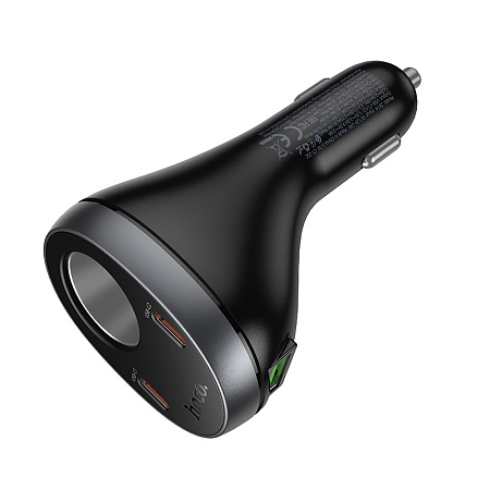 Разветвитель прикуривателя на 2 PD 60W +1 USB +1 прикуриватель, Z61A, с дисплеем, черный