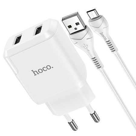 Сетевое зарядное устройство, 2 USB 2.1A 10.5W (N7), HOCO, Micro, Умная зарядка, белый