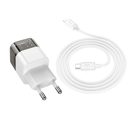 Сетевое зарядное устройство, 1 PD 20W (C125A), HOCO, Type-C to Lightning, прозрачный с черным