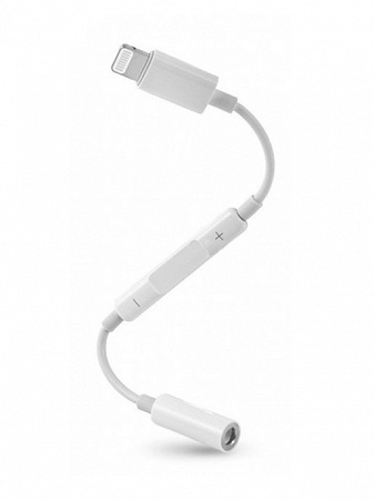 Переходник Lightning to наушники Jack, MH020, с bluetooth, музыка+разговор+кнопки регулировки громкости, белый