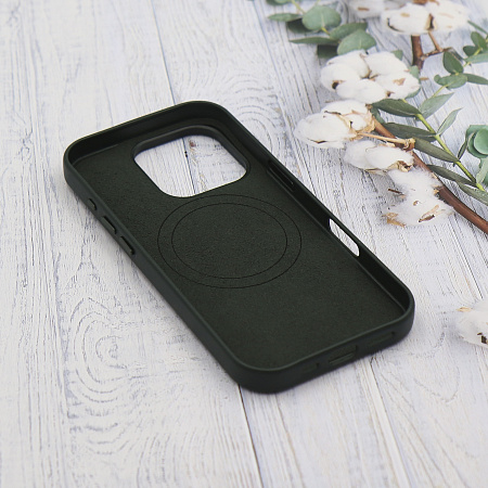 Чехол-накладка для iPhone 16 Pro Max, экокожа, магнитный (MagSafe), без лого, X-CASE, темно-зеленый