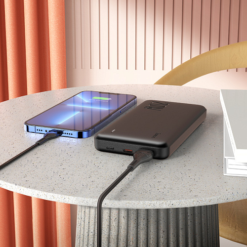 Универсальный Доп. Аккумулятор 10000mAh, J87, HOCO, выход 1 USB (18W), 1 PD (20W), вход Micro/Type-C, черный