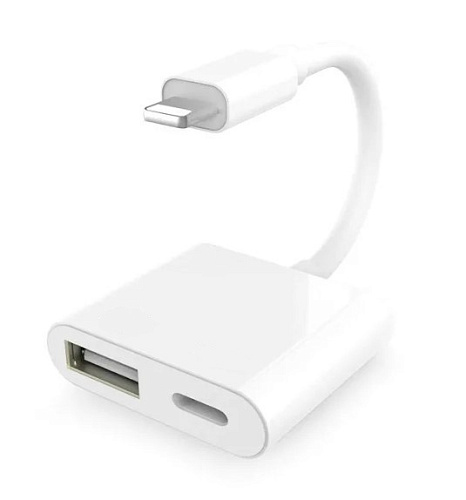 Переходник с Lightning на USB (3.0) +зарядка Lightning, белый