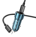 Автомобильное зарядное устройство, 2 PD 40W (Z48), HOCO, кабель Type-C to Lightning, синий