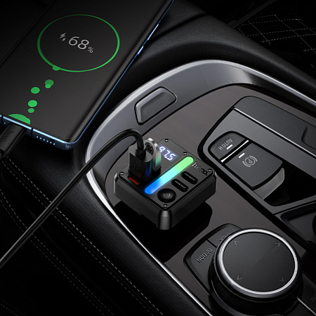 Bluetooth FM модулятор, E89, HOCO, 1 PD (30Вт)+1 USB 3A (15Вт)+1 USB 5V/0,5A (для USB накопителя), черный