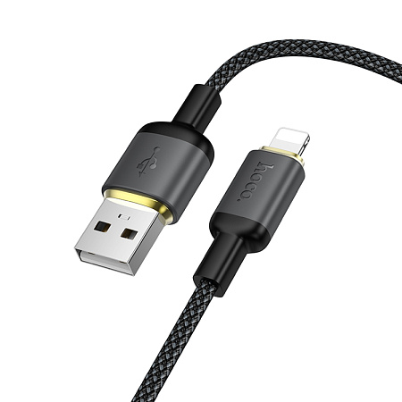 USB дата кабель Lightning, HOCO, X128, 1 метр, ток до 2.4A, цвет черный