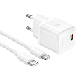 Сетевое зарядное устройство, 1 PD 20W  (N64), HOCO, Type-C to Type-C, белый