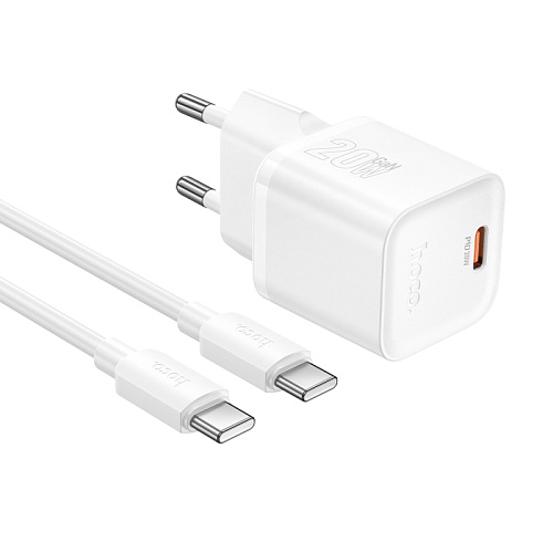 Сетевое зарядное устройство, 1 PD 20W  (N64), HOCO, Type-C to Type-C, белый