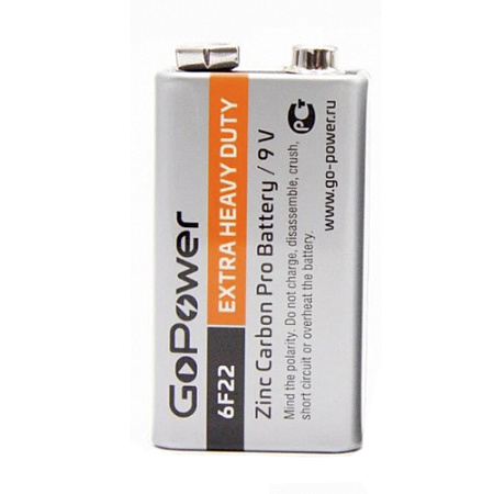 Батарейка 6LR61/6F22, GoPower (крона) (1 Батарейка)