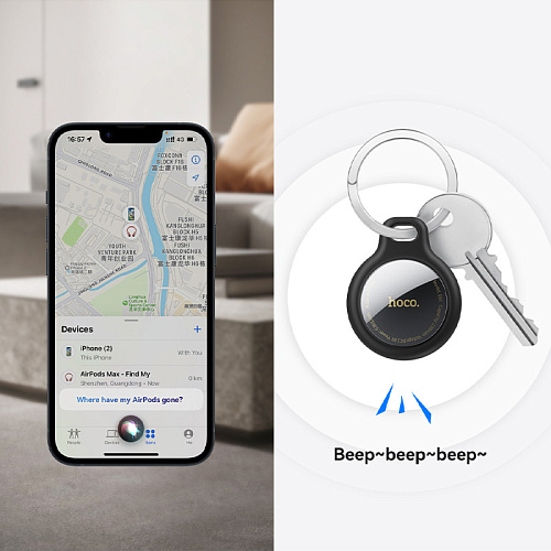 Устройство для поиска вещей E91 (комплект 4 штуки), синхронизация с IOS, Носо, белый с черным чехлом