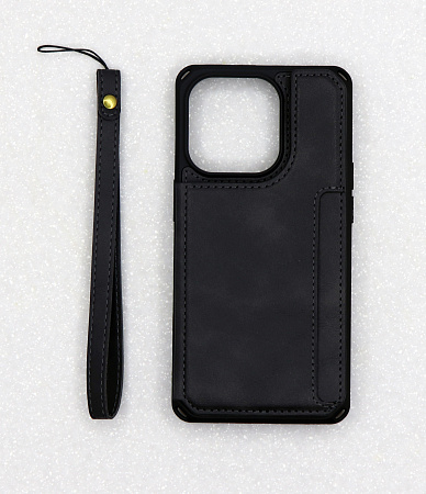 Чехол силиконовый для iPhone 14 Pro (6.1), с карманами для карт, противоударный, экокожа, DU DU, черный