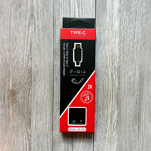 Переходник Type-C на 3,5mm Jack+зарядка Type-C, GL054-1, со шнуром, поддерживает не все samsung, черный