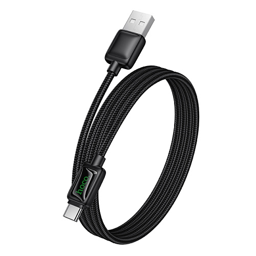 USB Кабель Type-C, HOCO, U146, 1.2 метра, с дисплеем, цвет черный, ток до 3А