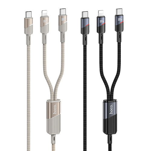 Кабель с 1 Type-C на 1 Type-C и 1 Lightning, U139, HOCO, 100W, черный