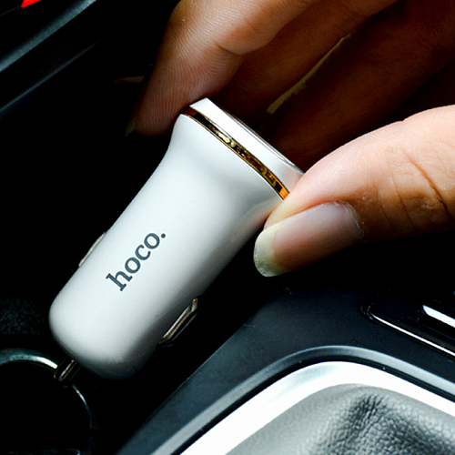 Автомобильное зарядное устройство, 2 USB 2.1A (Z1), usb cable lightning, HOCO, белый