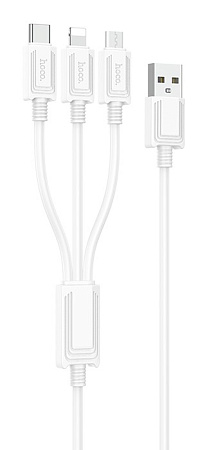 USB дата кабель Lightning+Micro+Type-C, X74, HOCO, белый