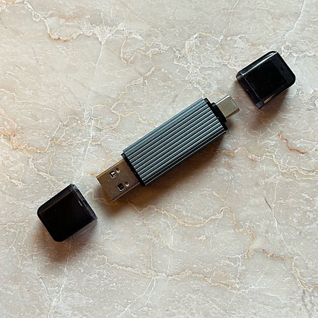 Картридер USB 3.0/Type-C на micro SD+SD, серый