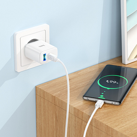 Сетевое зарядное устройство, 1 PD 20W + 1 USB 3.0 QC (C105A), HOCO, Type-C to Type-C, белый