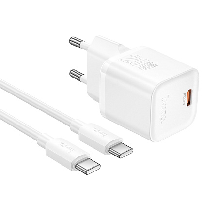 Сетевое зарядное устройство, 1 PD 20W  (N64), HOCO, Type-C to Type-C, белый