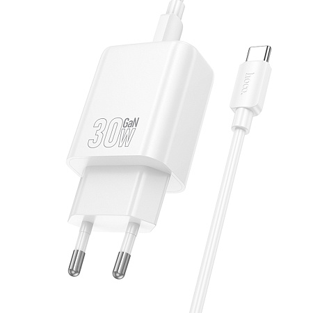 Сетевое зарядное устройство, 1 PD 30W + 1 USB 3.0 QC (N63), HOCO, Type-C to Type-C, белый
