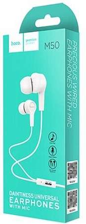 Проводные наушники M50 Daintiness Universal Earphone, HOCO, вакуумные с микрофоном, белые