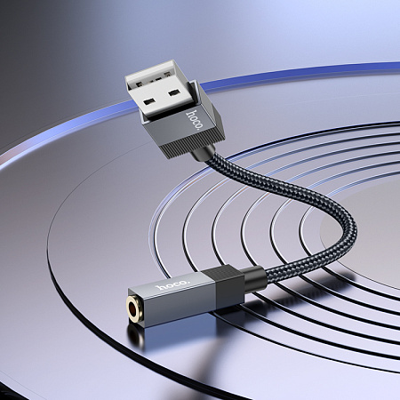 Переходник с USB на Jack 3.5 мм, UPA32D, HOCO, длина 0.15мм, цвет черный
