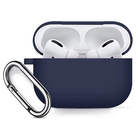 Чехол силиконовый для Airpods Pro/Pro 2, X-CASE, темно-синий с карабином