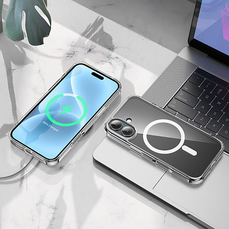 Чехол силиконовый для iPhone 16 Plus, Магнитный (MagSafe), HOCO, прозрачный