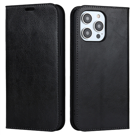 Чехол-книжка для iPhone 14 Pro Max, боковой, экокожа, черный