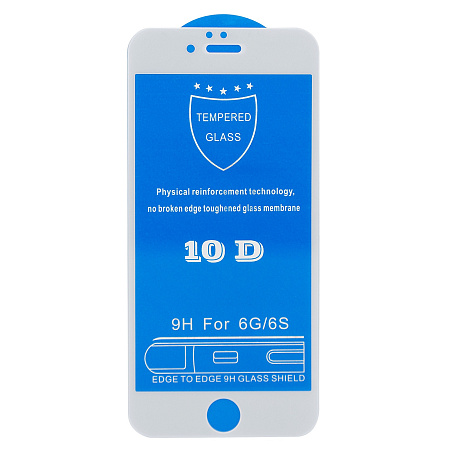 Защитное стекло на iPhone 6/6S, 10D, белое, АКЦИЯ+НАКЛЕЙКА В ПОДАРОК