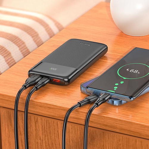 Универсальный Доп. Аккумулятор 10000mAh, J121, HOCO, выход: 2 USB (22.5W)+1 PD (20W) с дисплеем, черный