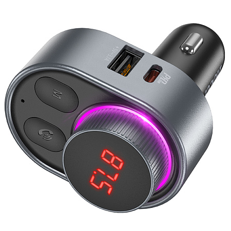 Bluetooth FM модулятор, E72, HOCO, 1 PD 30W+1 USB 3.1A+1 USB 5V/0,5A (для USB накопителя), серый