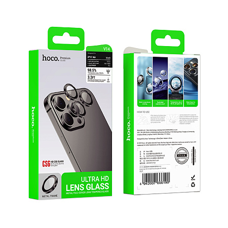 Защитное стекло для iPhone 17 Air, V14, HOCO, на заднюю камеру, черный