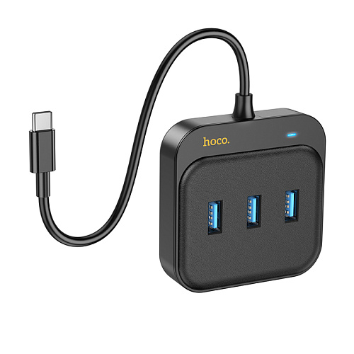 USB Хаб (HB35) с 1 Type-C на 3 USB 3.0+RJ45, HOCO, L=0.2M, черный