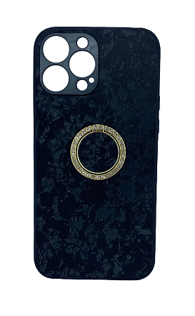 Чехол силиконовый для iPhone 13 Pro (6.1), с подставкой кольцом на палец со стразами, X-CASE, черный