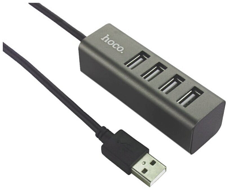 USB Хаб (HB1) c 1 USB на 4 USB, HOCO, серый