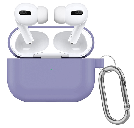 Чехол силиконовый для Airpods Pro/Pro 2, X-CASE, лиловый с карабином (Lilac)