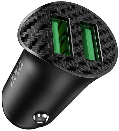 Автомобильное зарядное устройство, 2 USB 3.0 QC (Z39), 18W, HOCO, кабель Type-C, черный