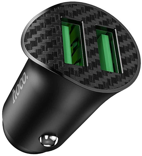 Автомобильное зарядное устройство, 2 USB 3.0 QC (Z39), 18W, HOCO, кабель Type-C, черный