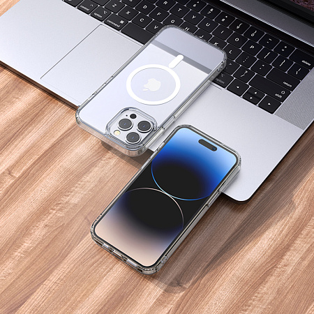 Чехол силиконовый для iPhone 14 Pro Max, Магнитный (Magsafe), HOCO, прозрачный