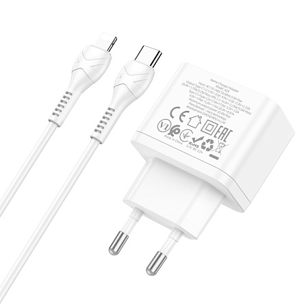Сетевое зарядное устройство, 2 PD 35W (N29), HOCO, Type-C to Lightning, белый