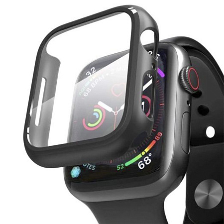 Защитное стекло с чехлом для Apple Watch 46mm, ударопрочный, цвет черный