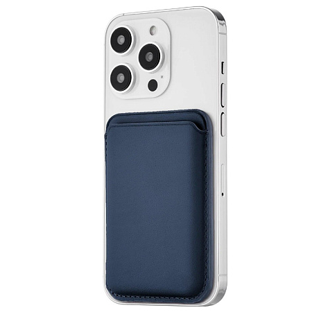 Чехол для карт (MagSafe), без лого, экокожа, X-CASE, синий