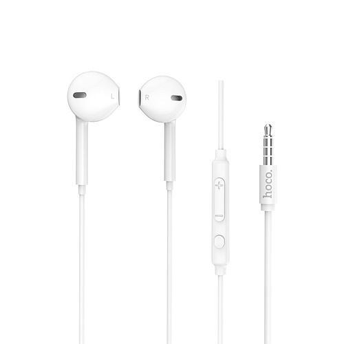 Проводные наушники M55  Memory sound wire control, HOCO, белые