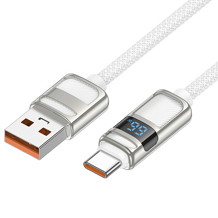 USB Кабель Type-C, 5A, HOCO, U137, 1.2м, с дисплеем, белый