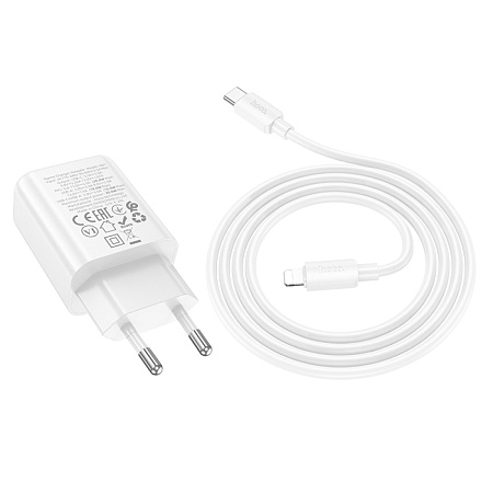 Сетевое зарядное устройство, 1 PD 20W + 1 USB 3.0 QC (N61), HOCO, Type-C to Lightning, белый