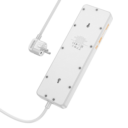 Сетевой фильтр на 5 розеток+3 USB+1 PD, 1.5м, AC13A, HOCO, белый